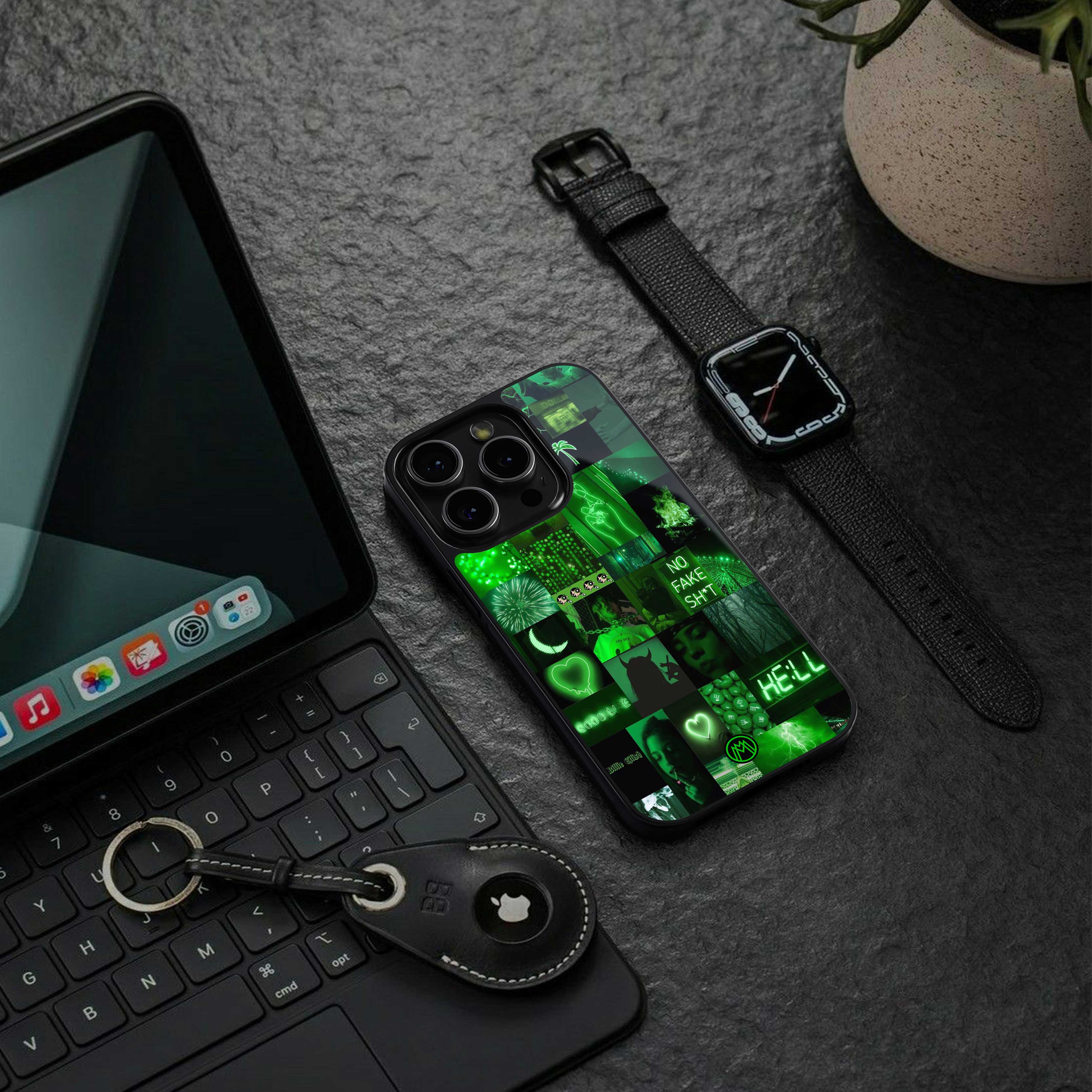 black green aesthetic collage back phone cover | glass case for samsung galaxy s23