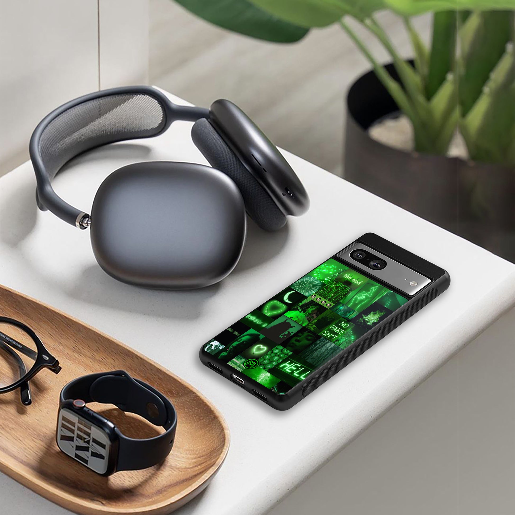 black green aesthetic collage back phone cover | glass case for iphone 16 pro