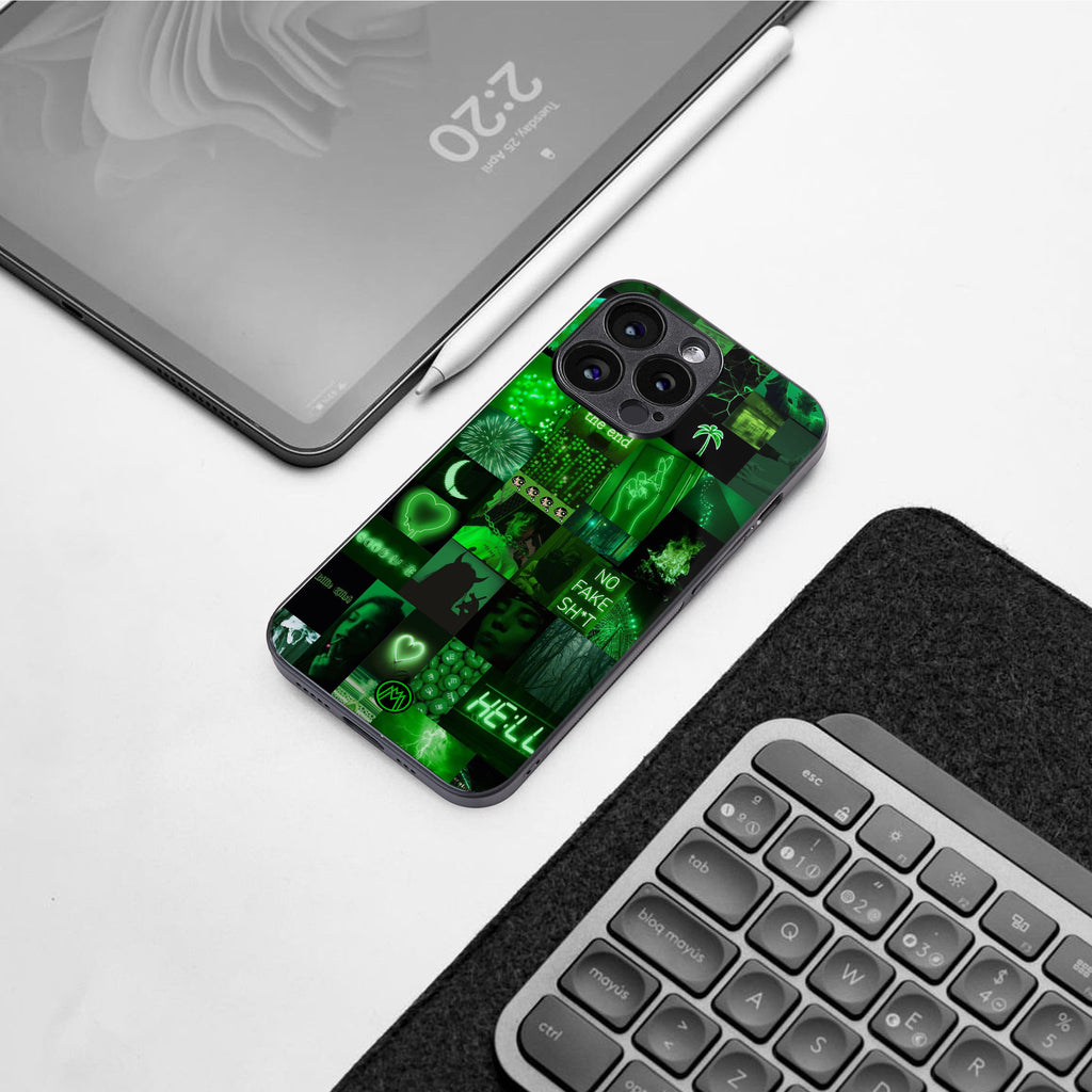 black green aesthetic collage back phone cover | glass case for iphone 16 pro max