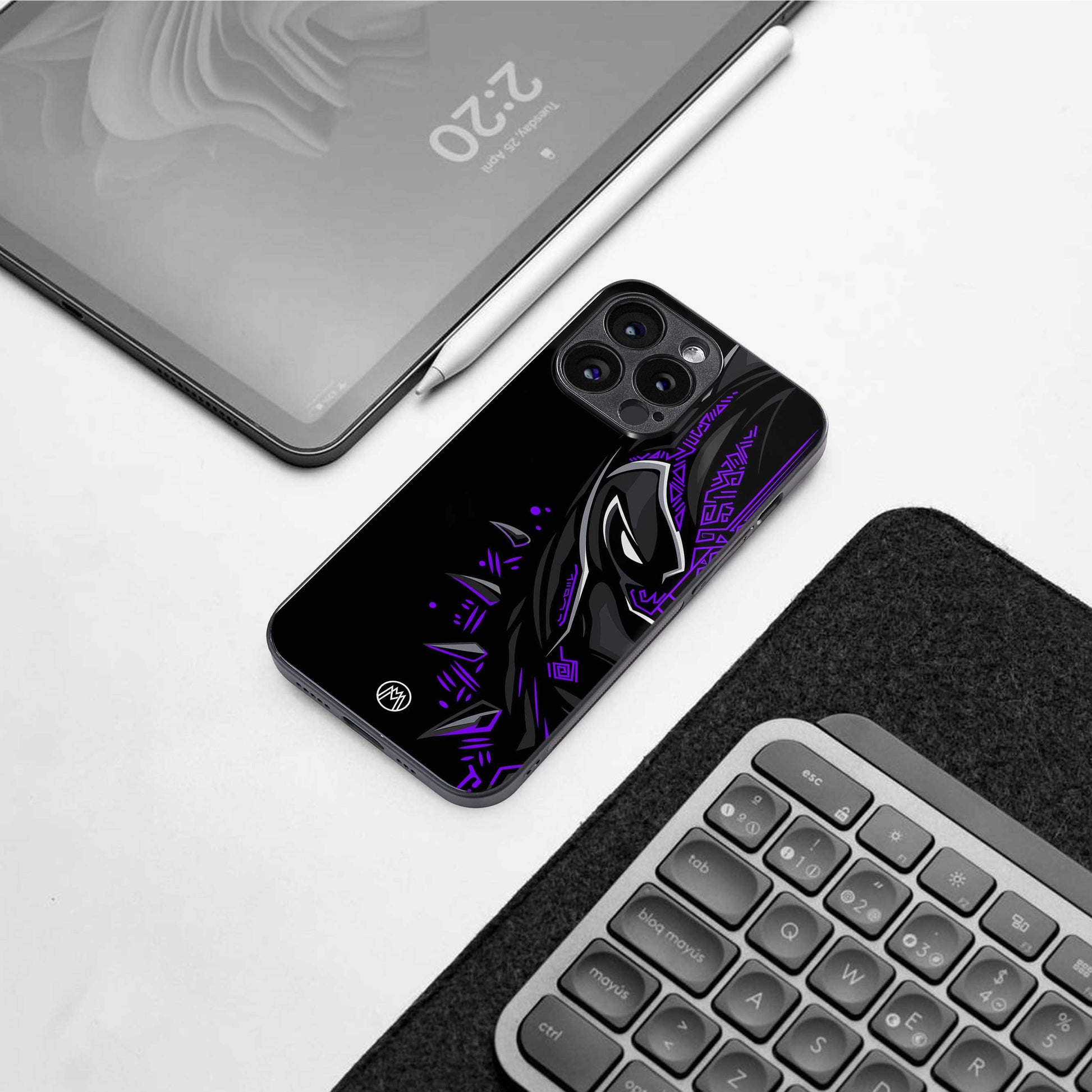 black panther superhero back phone cover | glass case for iphone 14 pro max