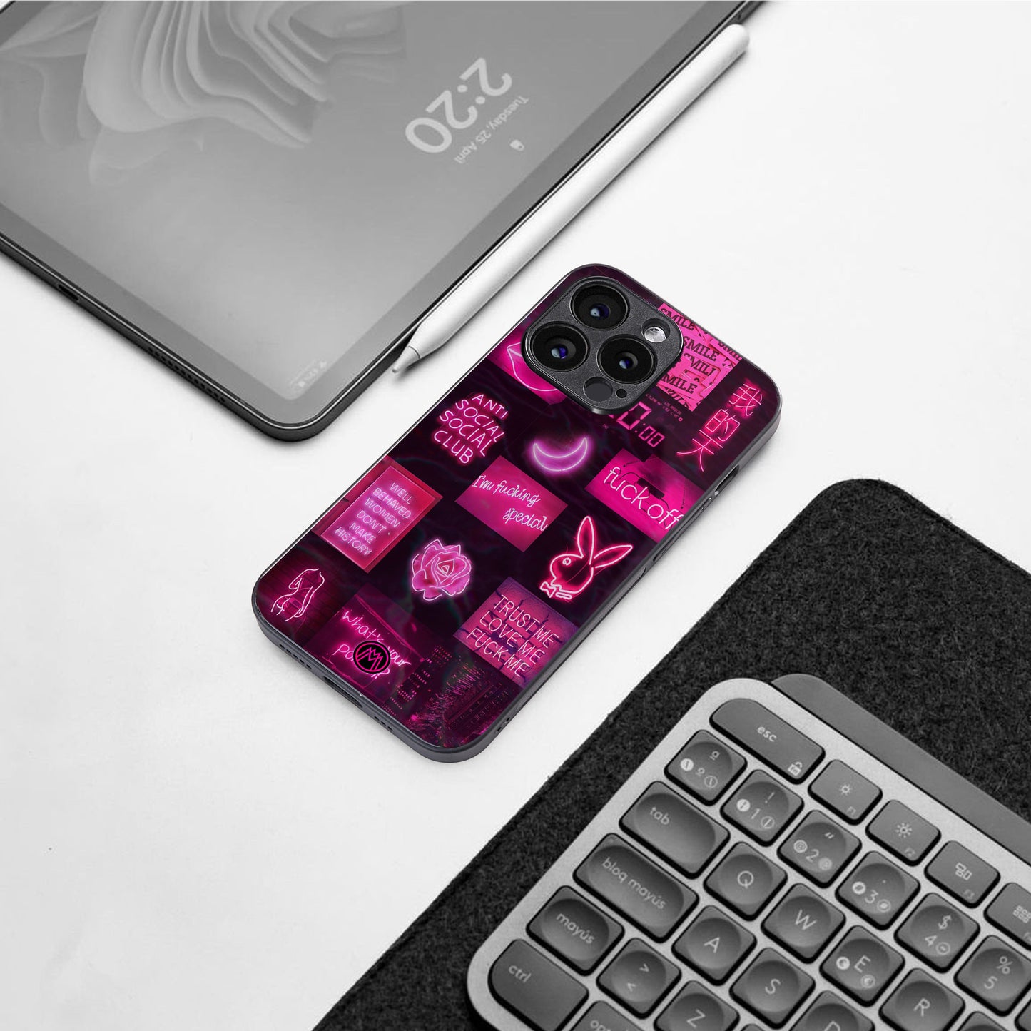 black pink aesthetic collage back phone cover | glass case for iphone 16 pro