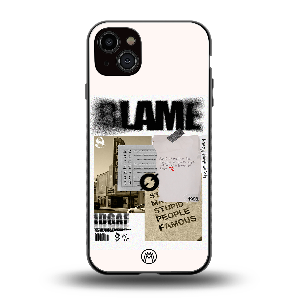 blame back phone cover | glass case for iphone 15 plus