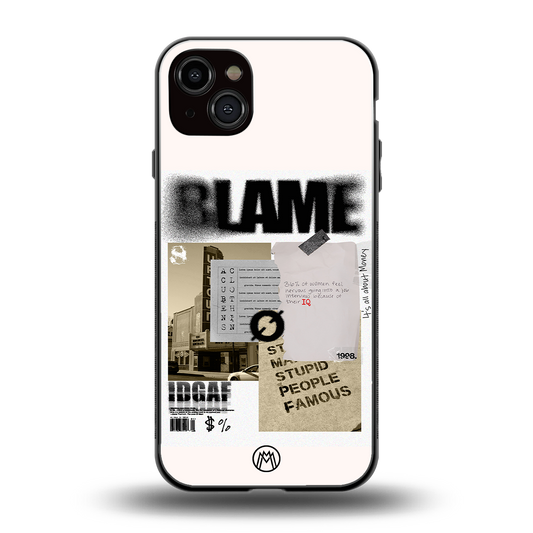 blame back phone cover | glass case for iphone 14 plus