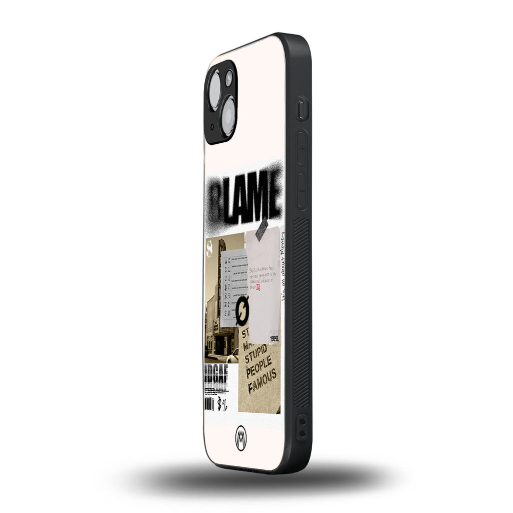blame back phone cover | glass case for iphone 15 plus