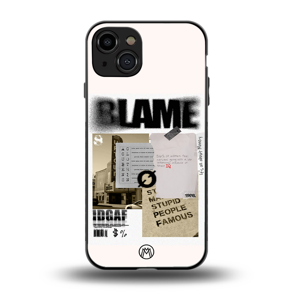blame back phone cover | glass case for iphone 15