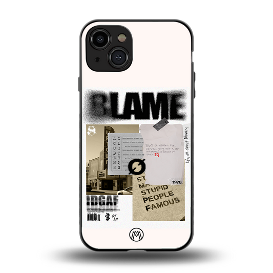 blame back phone cover | glass case for iphone 15