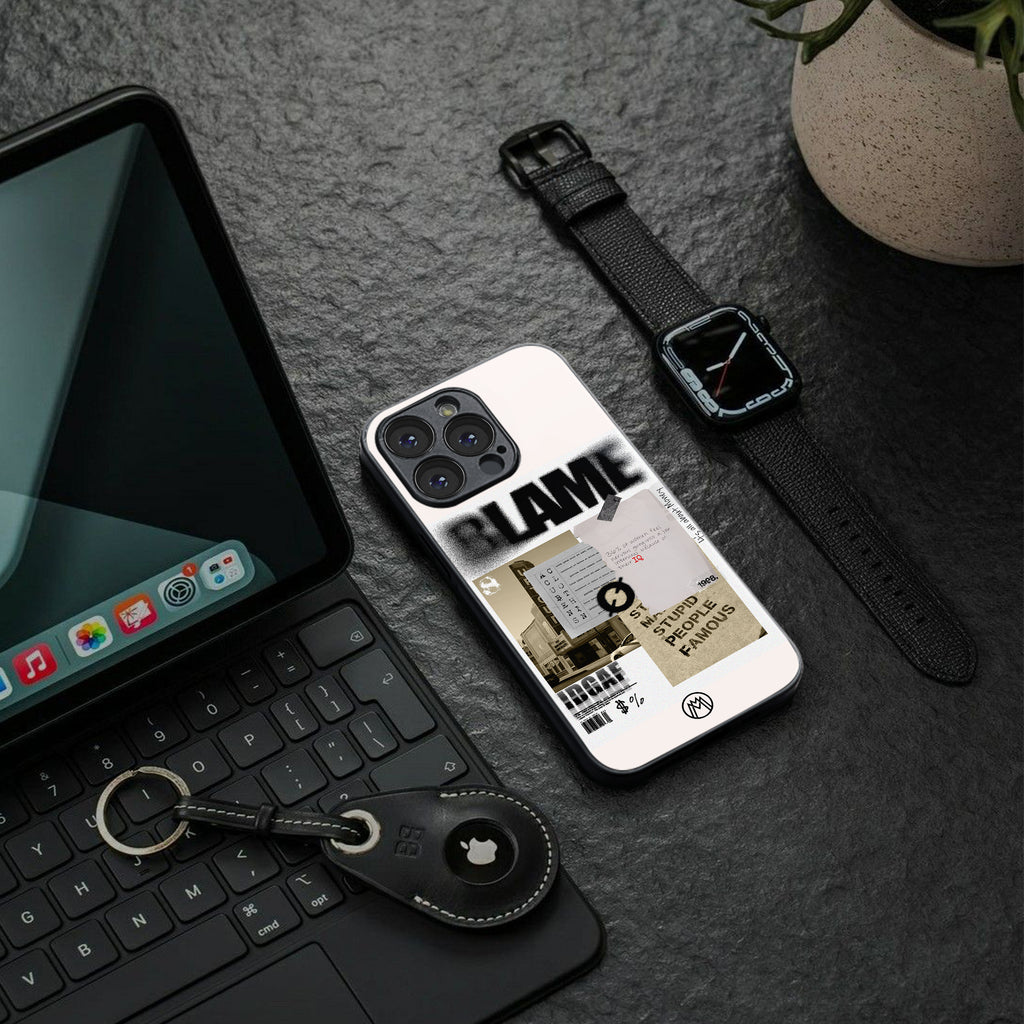 blame back phone cover | glass case for iphone 15