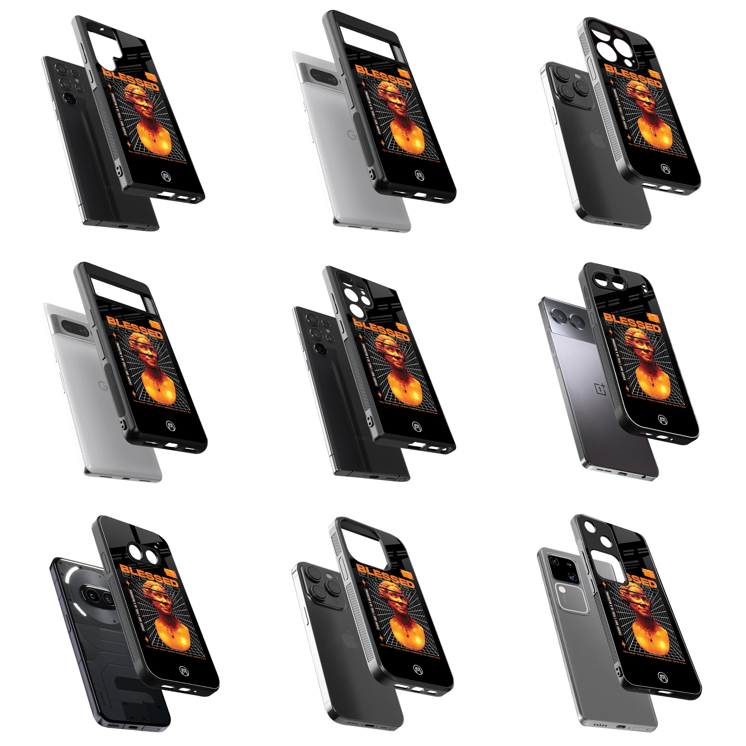 Durable Glass Back Mobile Case for iPhone, Samsung, OnePlus, Google Pixel, Redmi, Vivo, Oppo