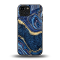 blue gold liquid marble back phone cover | glass case for iphone 13 mini