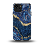 blue gold liquid marble back phone cover | glass case for iphone 13 mini