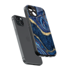 blue gold liquid marble back phone cover | glass case for iphone 13 mini