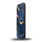 blue gold liquid marble back phone cover | glass case for iphone 13 mini
