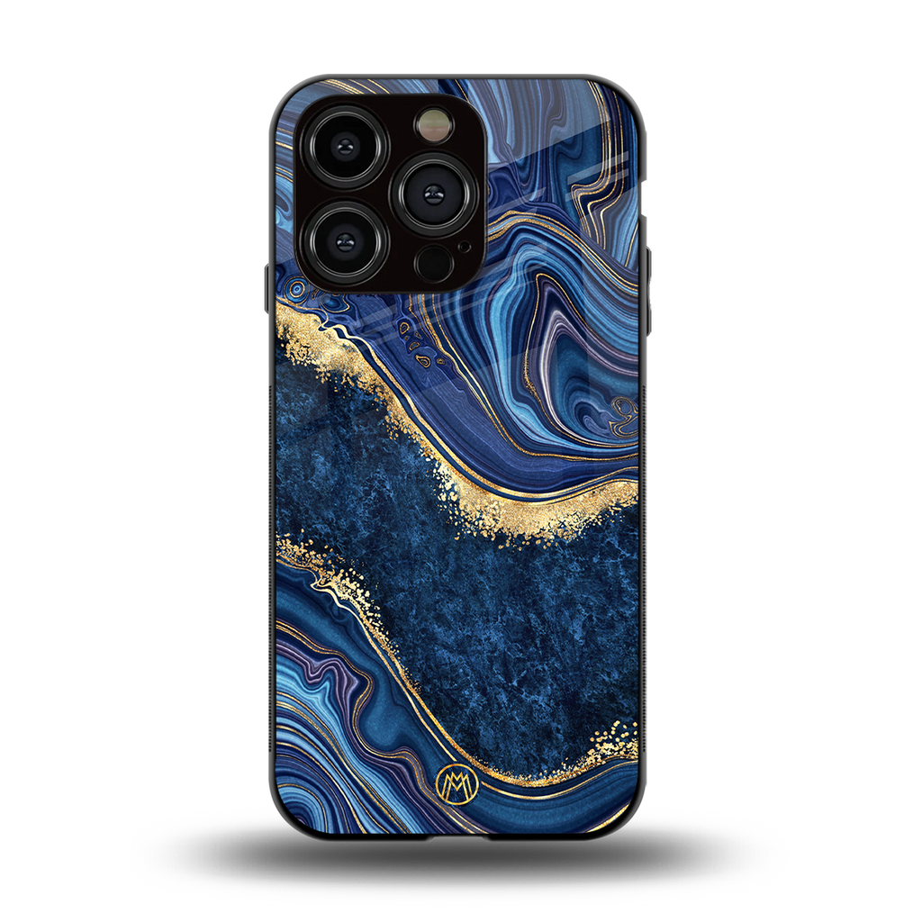 blue gold liquid marble back phone cover | glass case for iphone 13 pro