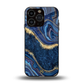 blue gold liquid marble back phone cover | glass case for iphone 13 pro