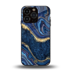 blue gold liquid marble back phone cover | glass case for iphone 13 pro