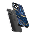 blue gold liquid marble back phone cover | glass case for iphone 13 pro