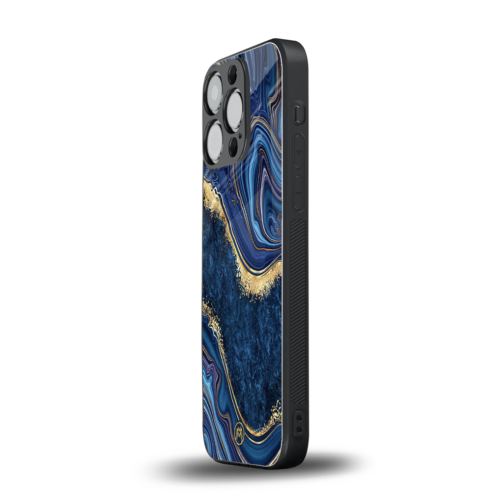 blue gold liquid marble back phone cover | glass case for iphone 13 pro