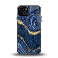 blue gold liquid marble back phone cover | glass case for iphone 13