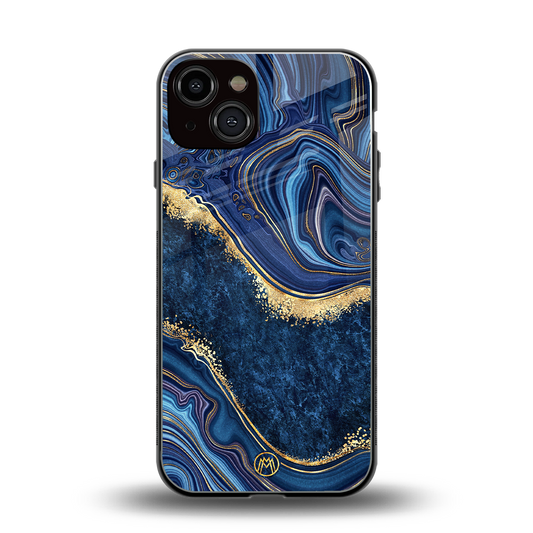 blue gold liquid marble back phone cover | glass case for iphone 13