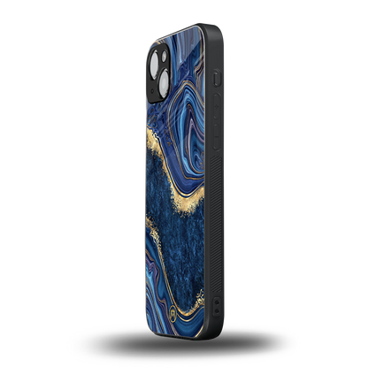 blue gold liquid marble back phone cover | glass case for iphone 13