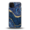 blue gold liquid marble back phone cover | glass case for iphone 14 plus