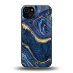 blue gold liquid marble back phone cover | glass case for iphone 14 plus