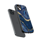 blue gold liquid marble back phone cover | glass case for iphone 15 plus