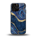 blue gold liquid marble back phone cover | glass case for iphone 14 pro max