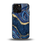 blue gold liquid marble back phone cover | glass case for iphone 14 pro max