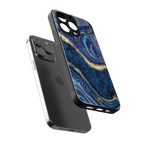 blue gold liquid marble back phone cover | glass case for iphone 14 pro max
