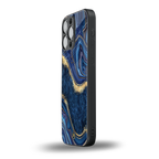 blue gold liquid marble back phone cover | glass case for iphone 14 pro max