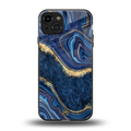 blue gold liquid marble back phone cover | glass case for iphone 15