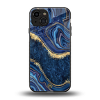 blue gold liquid marble back phone cover | glass case for iphone 15