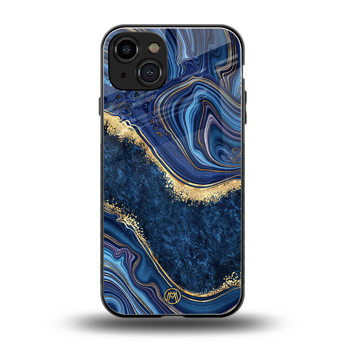 blue gold liquid marble back phone cover | glass case for iphone 15
