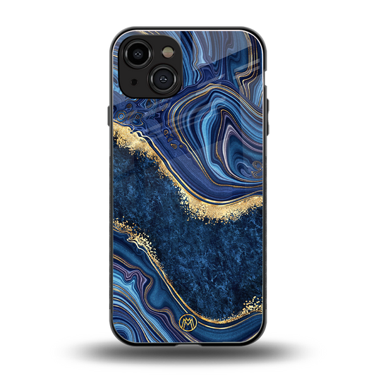 blue gold liquid marble back phone cover | glass case for iphone 15