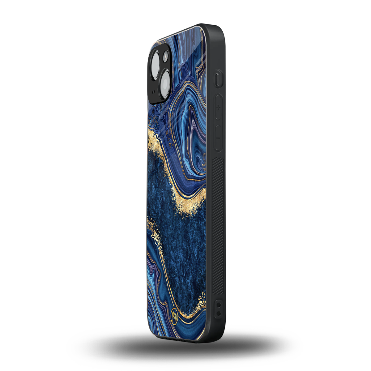 blue gold liquid marble back phone cover | glass case for iphone 15