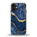 blue gold liquid marble back phone cover | glass case for iphone 16 plus