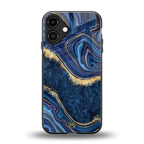 blue gold liquid marble back phone cover | glass case for iphone 16 plus