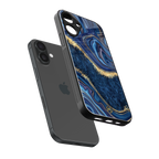 blue gold liquid marble back phone cover | glass case for iphone 16 plus