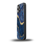 blue gold liquid marble back phone cover | glass case for iphone 16 plus