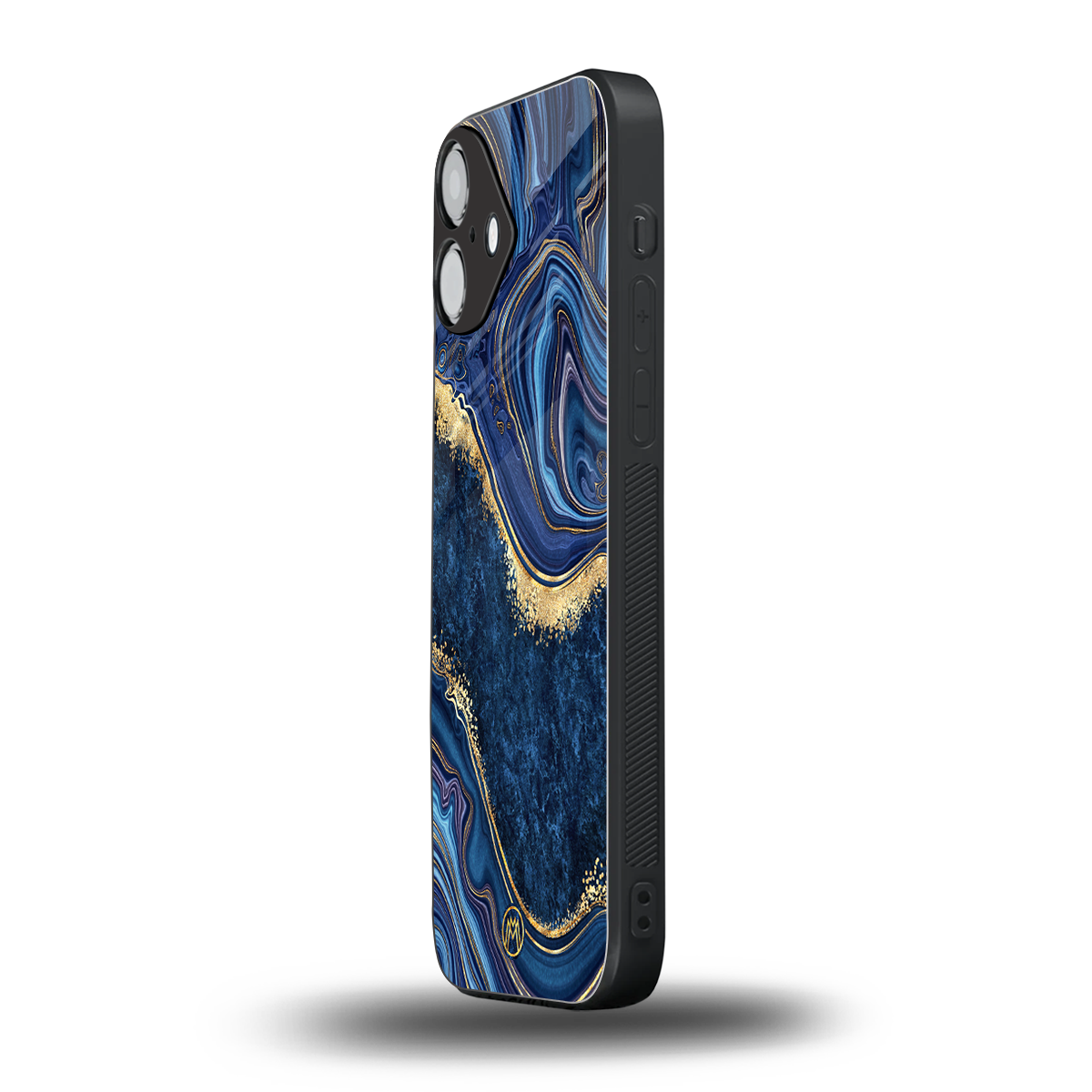 blue gold liquid marble back phone cover | glass case for iphone 16 plus