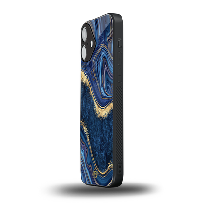 blue gold liquid marble back phone cover | glass case for iphone 16 plus