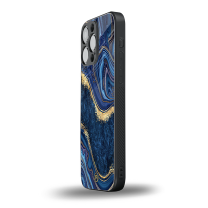 blue gold liquid marble back phone cover | glass case for iphone 16 pro max
