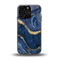 blue gold liquid marble back phone cover | glass case for iphone 16 pro