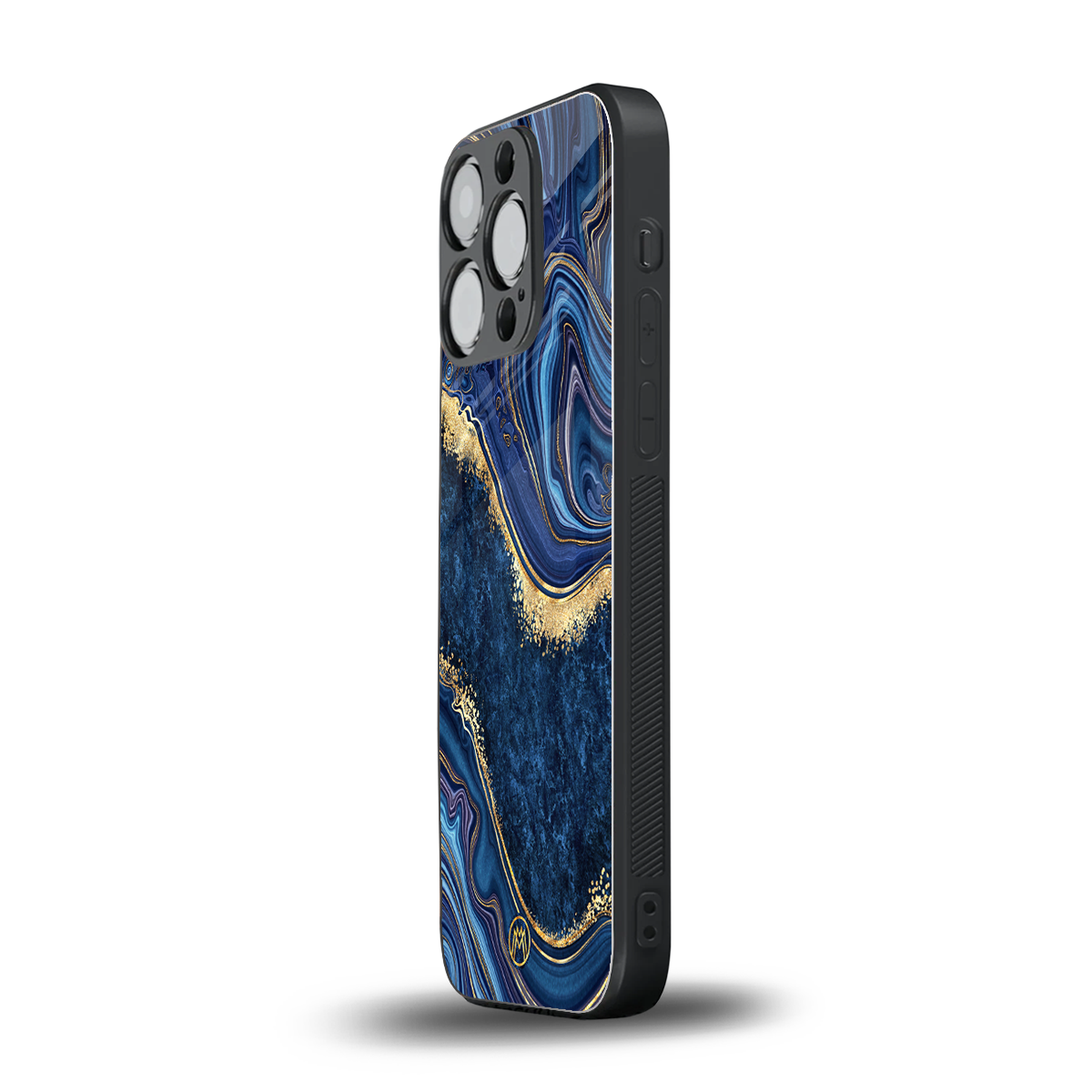 blue gold liquid marble back phone cover | glass case for iphone 16 pro