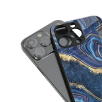 blue gold liquid marble back phone cover | glass case for iphone 14 pro max