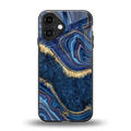 blue gold liquid marble back phone cover | glass case for iphone 16