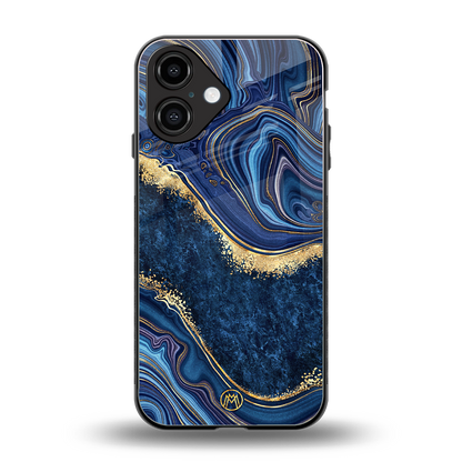 blue gold liquid marble back phone cover | glass case for iphone 16