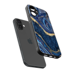 blue gold liquid marble back phone cover | glass case for iphone 16