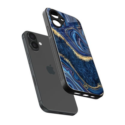 blue gold liquid marble back phone cover | glass case for iphone 16